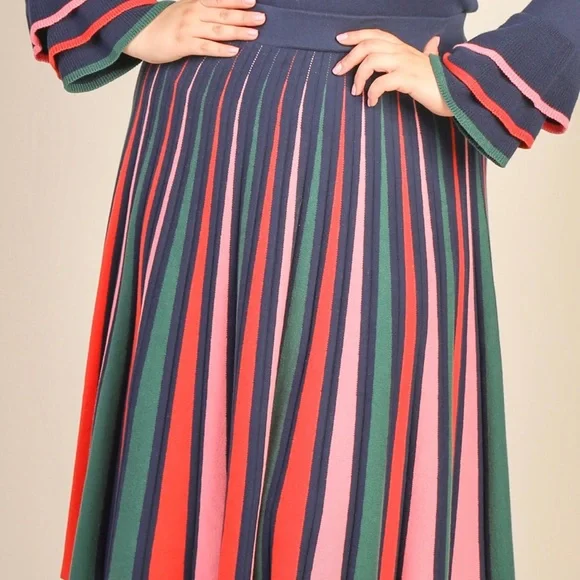 NWT Skies Are Blue Plus Size Navy Blue Knit Multicolored Pleated Midi Skirt - Picture 2 of 4